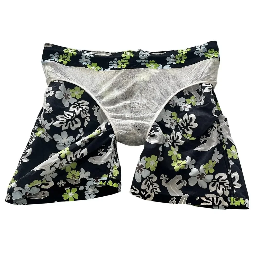 15-70 VILEBREQUIN Men's Swim Trunks Board Shorts Floral Gecko XL